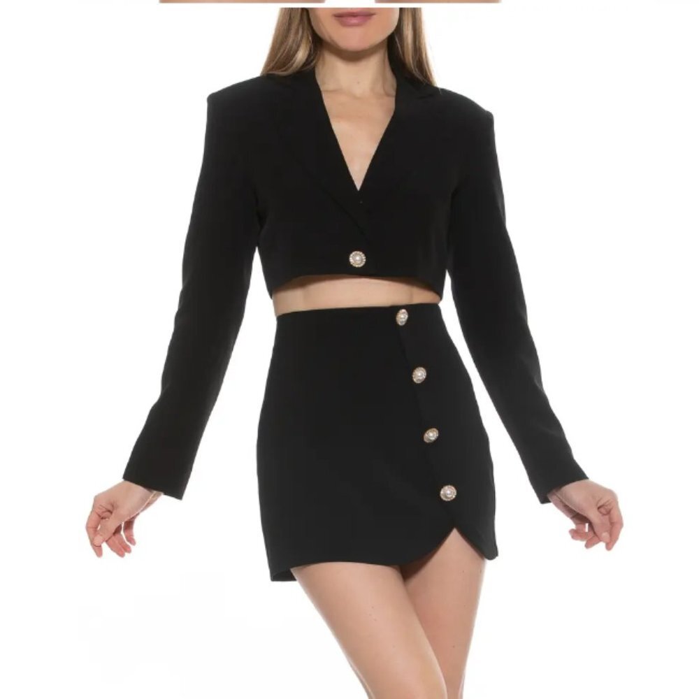 Alexia Admor 2pc Black Jane Cropped Long Sleeve Jacket & Mini Skirt Suit Sz. 10